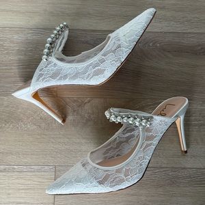 Lulus Ivory Lace Pearl Pointed-Toe Mule Pumps